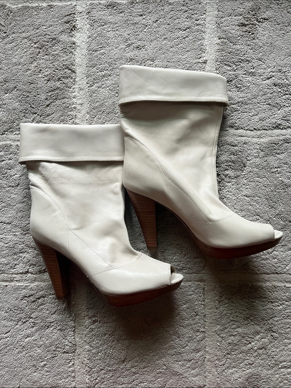 Vero Cuoio Fold-Over Leather Peep-Toe High Heel Boots